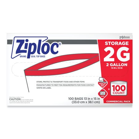 ZIPLOC Double Zipper Storage Bags, 2 gal, 1.75 mil, 15" x 13", Clear, PK100 PK 682253